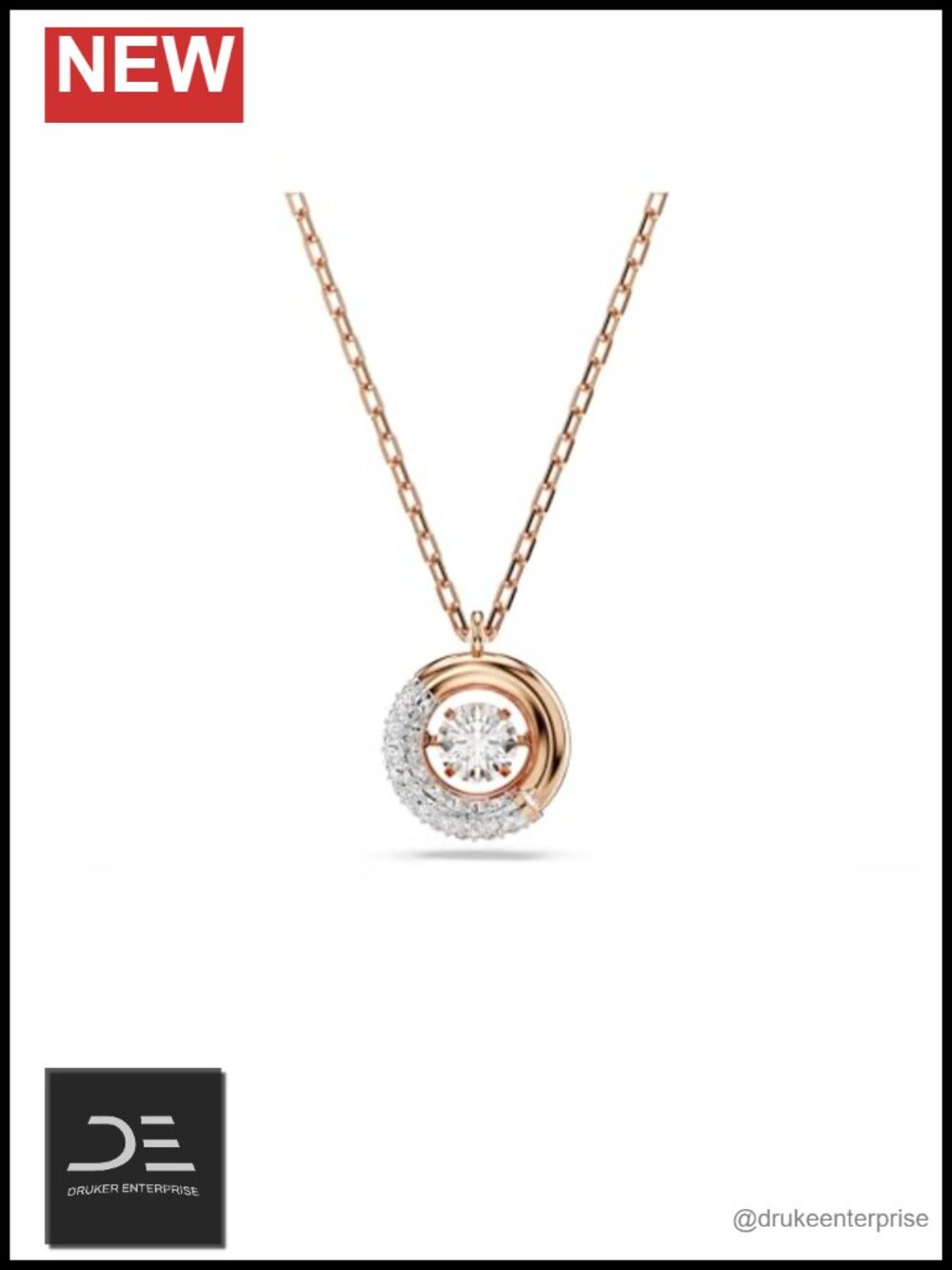 Swarovski Crystal Pendant Necklace Rose Gold Tone Dancing Zirconia